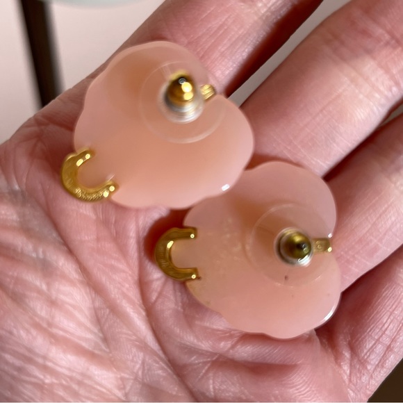 Vintage 80 90 Retro Maximalism Deco pink Lucite Heart Gold Mobwife Earrings - Picture 5 of 15